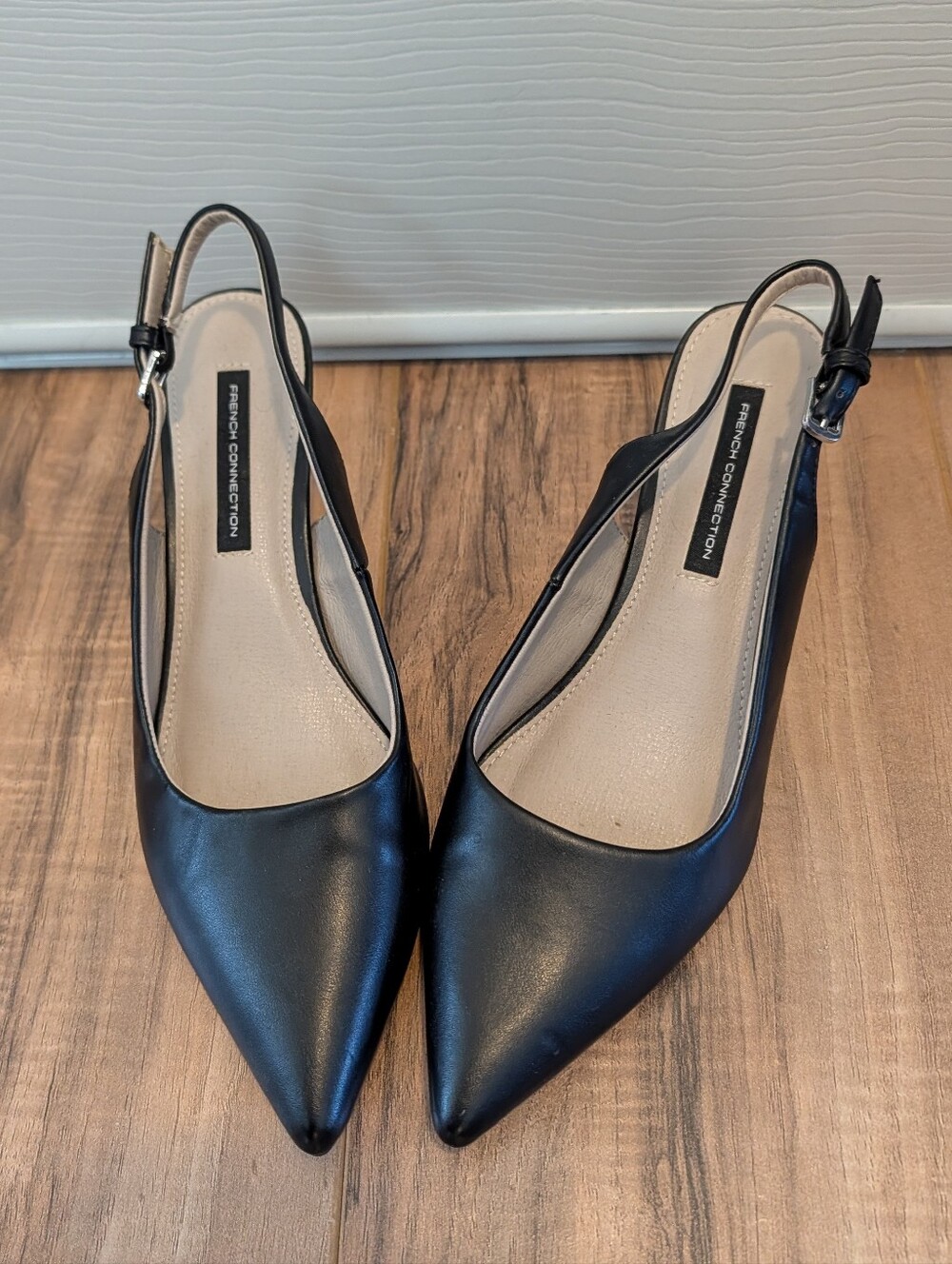 French Connection Black Pointed Slingback Heels